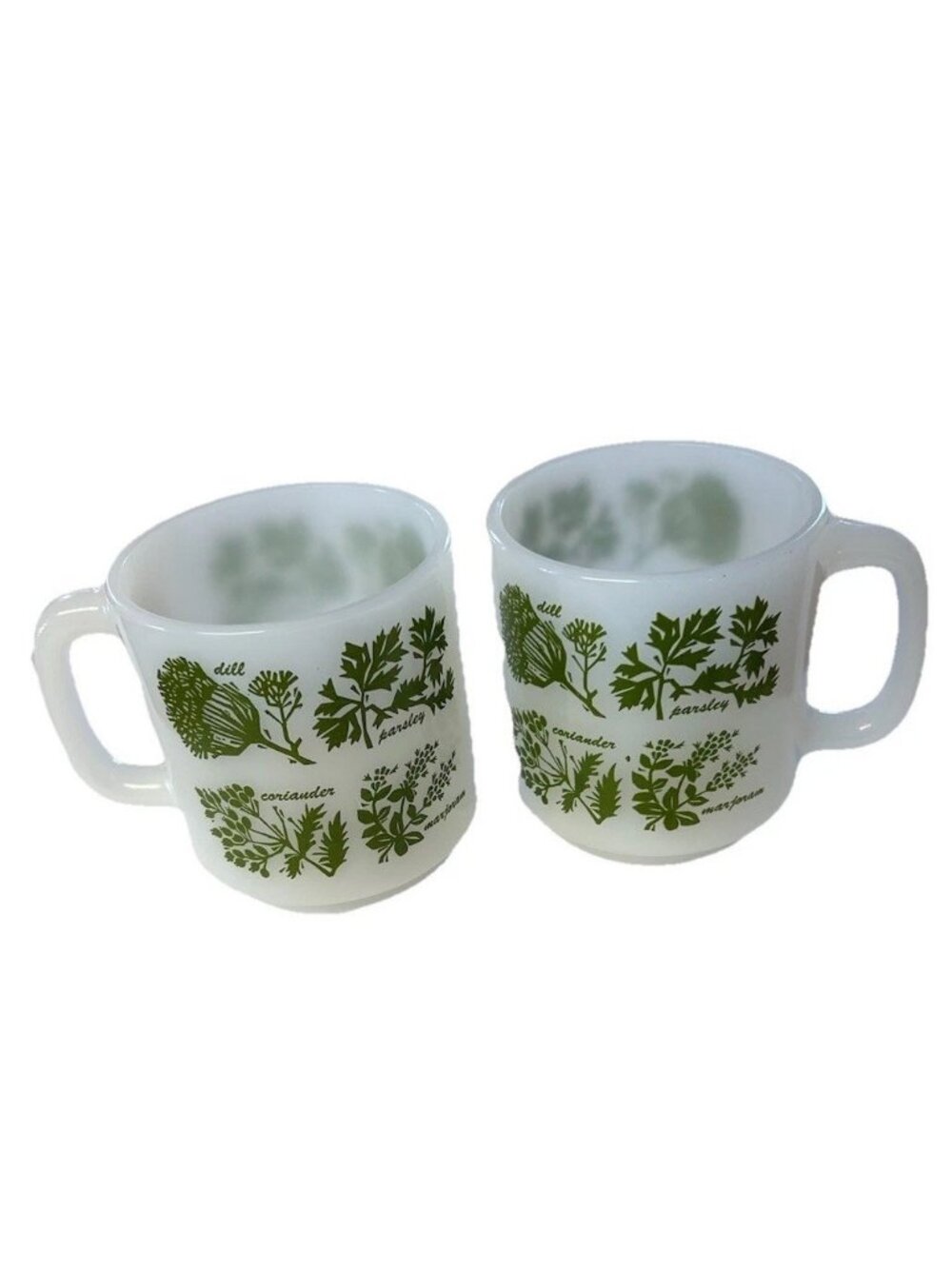 Glasbake Herbs Mug Cup Dill Parsley Gardening Weed Milk Glass Vintage Glass